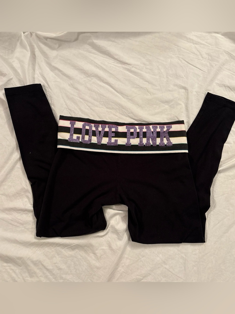 Y2K PINK Victoria's Secret Black Leggings with LOVE PINK Waistband